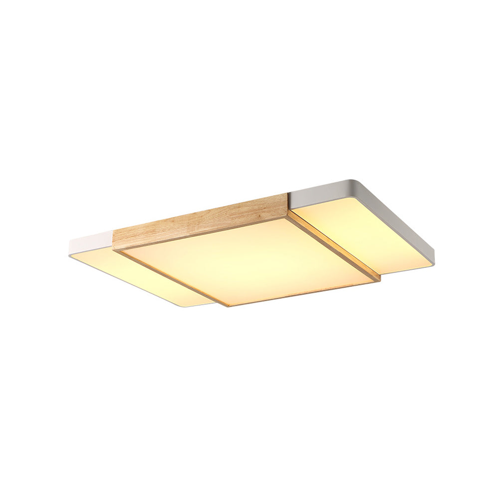 White Squared Ceiling Lights Nordic Style Wood and Metal 33.5