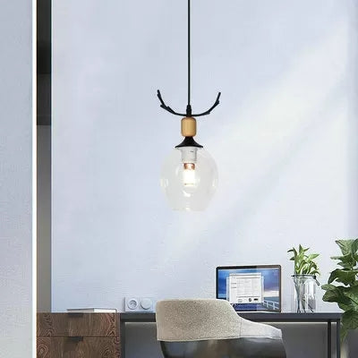 Modern Deer Horn Pendant Lamp 1 Head Open Glass Ceiling Pendant for Living Room Clear Clearhalo 'Ceiling Lights' 'Glass shade' 'Glass' 'Pendant Lights' 'Pendants' Lighting' 37244