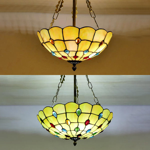 Beige Glass Bowl Pendant Light 12