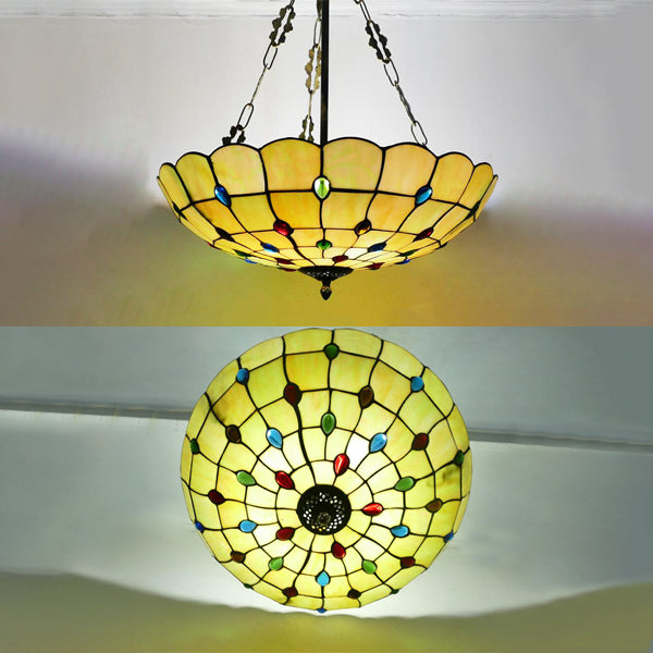 Beige Glass Bowl Pendant Light 12