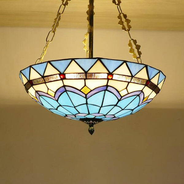 Blue/Sky Blue Glass Bowl Chandelier Light with Scalloped Edge Baroque Style 12