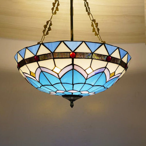 Blue/Sky Blue Glass Bowl Chandelier Light with Scalloped Edge Baroque Style 12