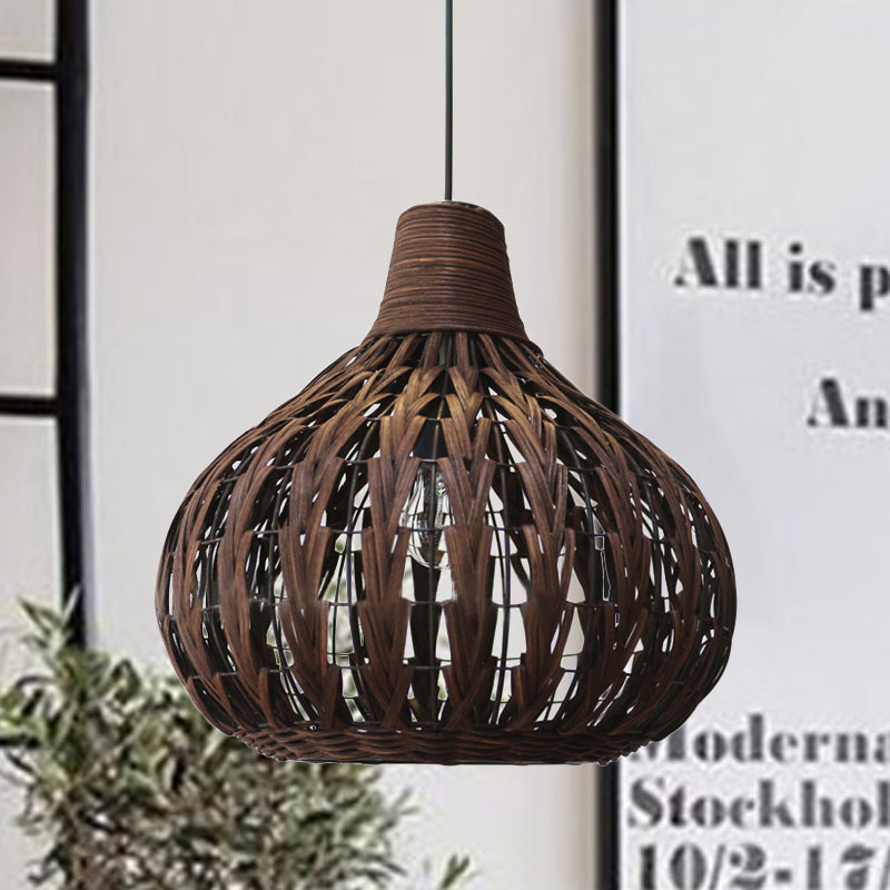 Teardrop Hanging Light Asian Rattan 14