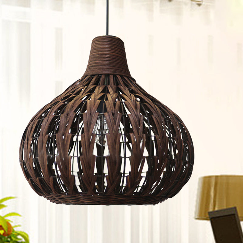 Teardrop Hanging Light Asian Rattan 14