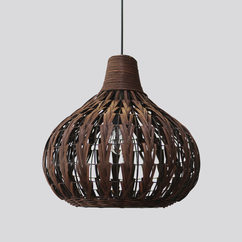 Teardrop Hanging Light Asian Rattan 14