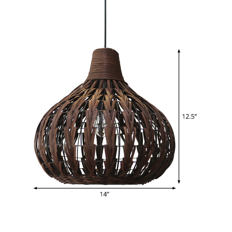 Teardrop Hanging Light Asian Rattan 14