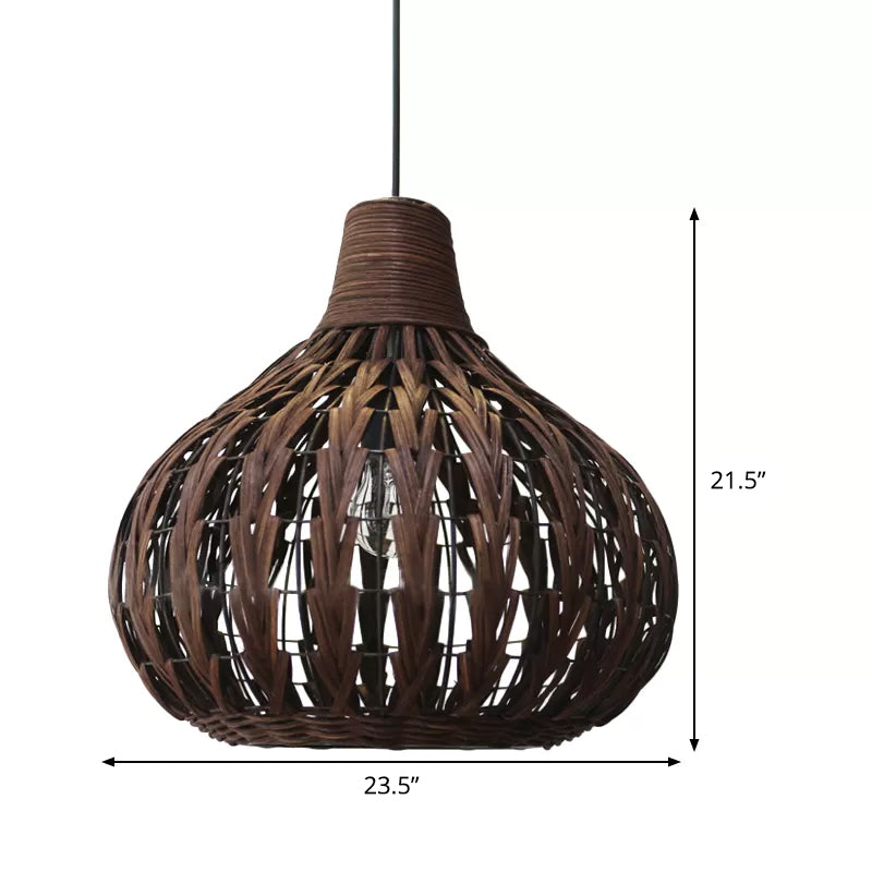 Teardrop Hanging Light Asian Rattan 14