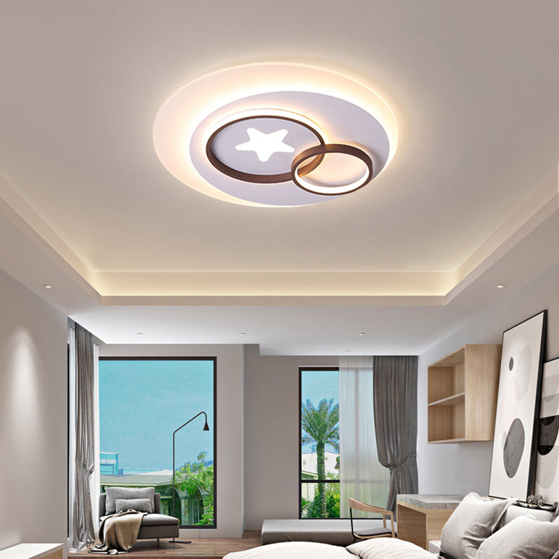 White Circles Flush Mount Lighting with Star Contemporary Led Indoor Flush Lamp in Warm/White, 16.5