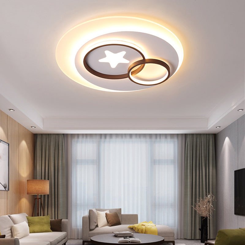 White Circles Flush Mount Lighting with Star Contemporary Led Indoor Flush Lamp in Warm/White, 16.5