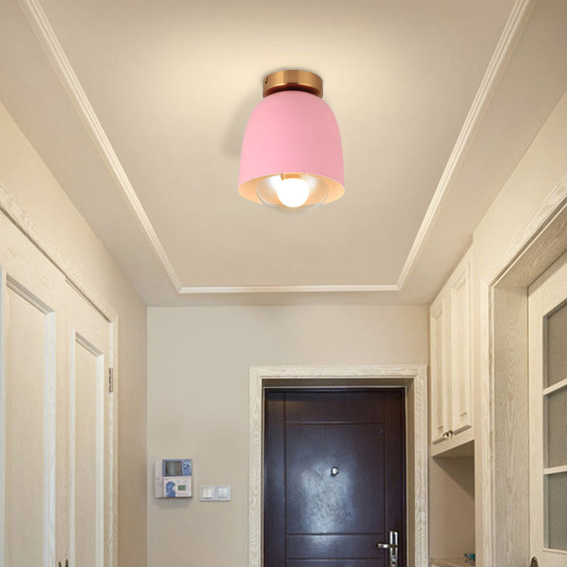 White/Pink/Yellow/Coffee Flush Mount Ceiling Light with Shade Modern Metal and Glass 1 Head Corridor Ceiling Light Fixture Pink Clearhalo 'Ceiling Lights' 'Close To Ceiling Lights' 'Close to ceiling' 'Glass shade' 'Glass' 'Semi-flushmount' Lighting' 377890