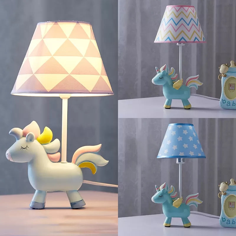 Conic Desk Light Modern Stylish Resin 1 Light Table Lamp with Blue Unicorn and Triangle/Stripes/Star Pattern for Child Bedside Clearhalo 'Lamps' 'Table Lamps' Lighting' 37795