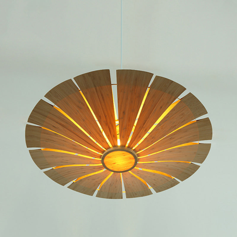 Flying Saucer Ceiling Lamp Asian Wood 19.5