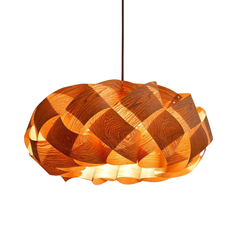 Japanese Rounded Drum Ceiling Light Wood 1 Head Suspended Lighting Fixture in Beige Clearhalo 'Ceiling Lights' 'Pendant Lights' 'Pendants' Lighting' 379704