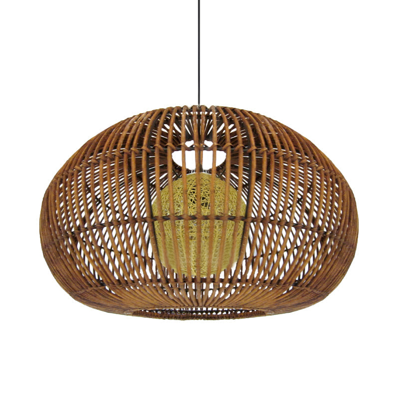 1 Head Restaurant Pendant Lamp Asia Coffee Hanging Light Fixture with Lantern Rattan Shade Clearhalo 'Ceiling Lights' 'Pendant Lights' 'Pendants' Lighting' 379713