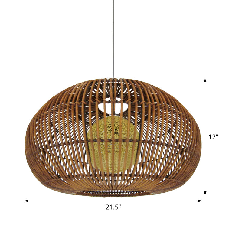 1 Head Restaurant Pendant Lamp Asia Coffee Hanging Light Fixture with Lantern Rattan Shade Clearhalo 'Ceiling Lights' 'Pendant Lights' 'Pendants' Lighting' 379715