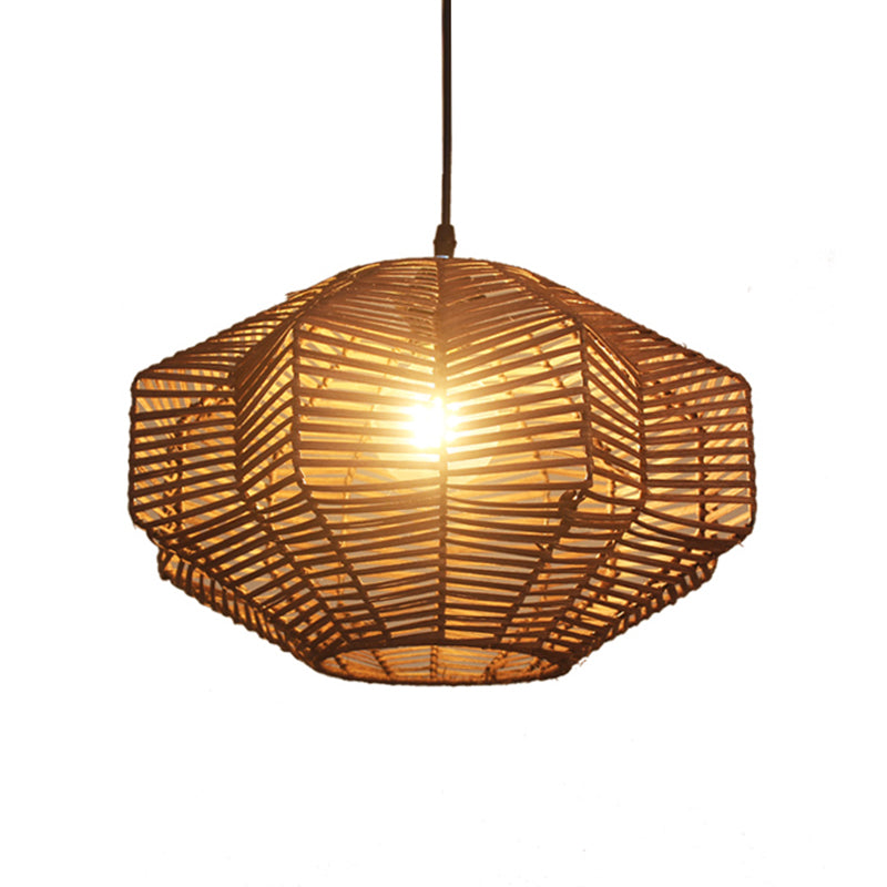 Laser Cut Pendant Lighting Japanese Rattan 1 Bulb Ceiling Suspension Lamp in Coffee Clearhalo 'Ceiling Lights' 'Pendant Lights' 'Pendants' Lighting' 379718