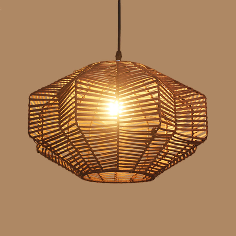 Laser Cut Pendant Lighting Japanese Rattan 1 Bulb Ceiling Suspension Lamp in Coffee Clearhalo 'Ceiling Lights' 'Pendant Lights' 'Pendants' Lighting' 379719