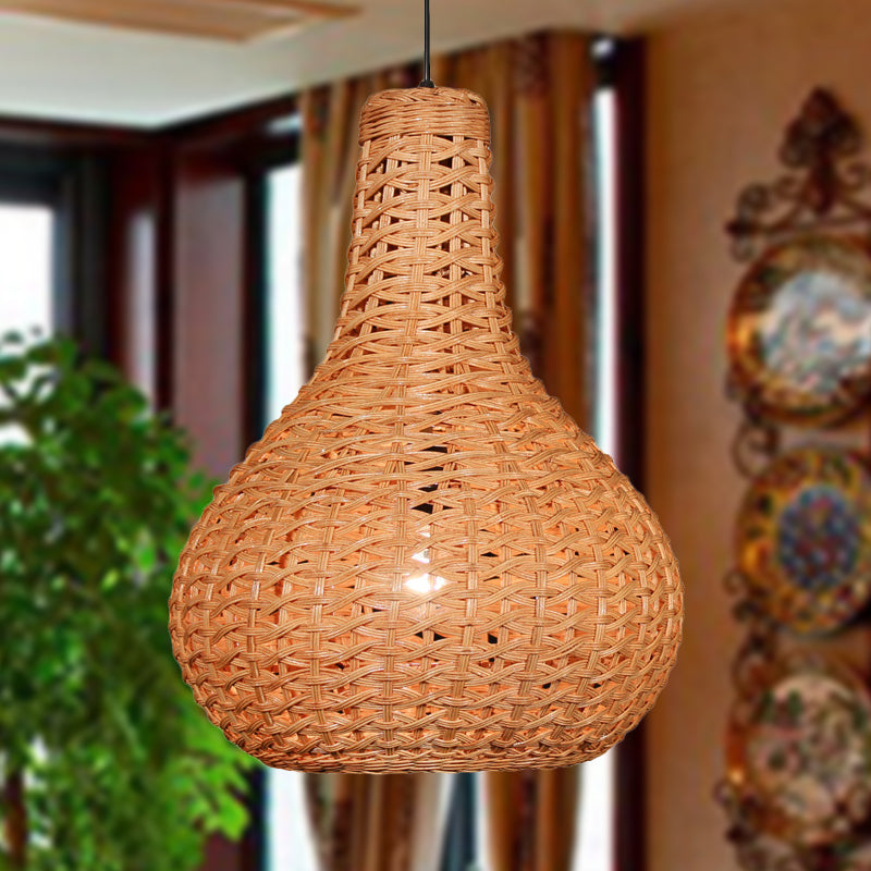 1 Head Hand-Worked Pendant Light Japanese Rattan Suspended Lighting Fixture in Beige Beige Clearhalo 'Ceiling Lights' 'Pendant Lights' 'Pendants' Lighting' 379744_345b421c-3b5d-4b57-8730-f14bfd78acfc