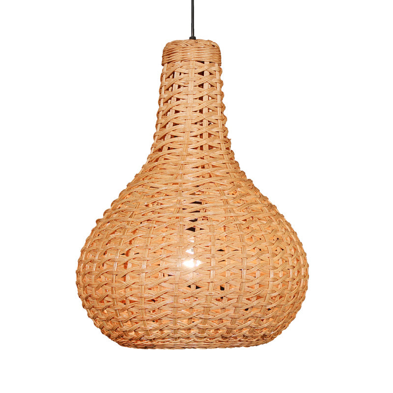 1 Head Hand-Worked Pendant Light Japanese Rattan Suspended Lighting Fixture in Beige Clearhalo 'Ceiling Lights' 'Pendant Lights' 'Pendants' Lighting' 379746