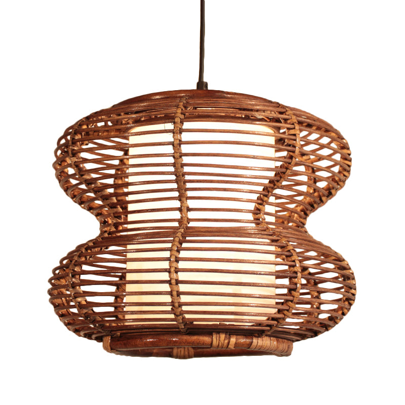 Chinese 1 Head Down Lighting Brown Curved Ceiling Pendant Light with Bamboo Shade Clearhalo 'Ceiling Lights' 'Pendant Lights' 'Pendants' Lighting' 379766