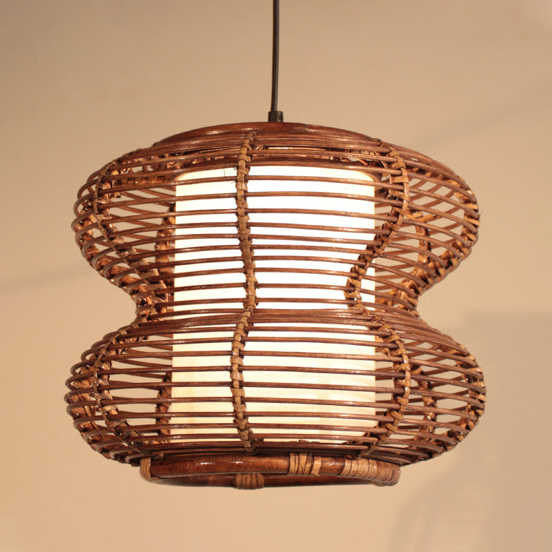 Chinese 1 Head Down Lighting Brown Curved Ceiling Pendant Light with Bamboo Shade Clearhalo 'Ceiling Lights' 'Pendant Lights' 'Pendants' Lighting' 379767