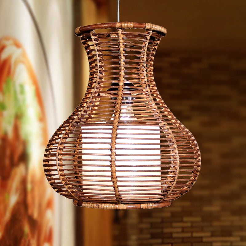 Gourd Hanging Light Chinese Bamboo 1 Head Brown Pendant Lighting Fixture for Living Room Clearhalo 'Ceiling Lights' 'Pendant Lights' 'Pendants' Lighting' 379784