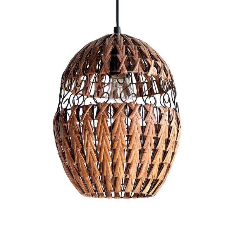 Bamboo Laser Cut Pendant Lighting Japanese 1 Head Ceiling Suspension Lamp in Brown Clearhalo 'Ceiling Lights' 'Pendant Lights' 'Pendants' Lighting' 379803