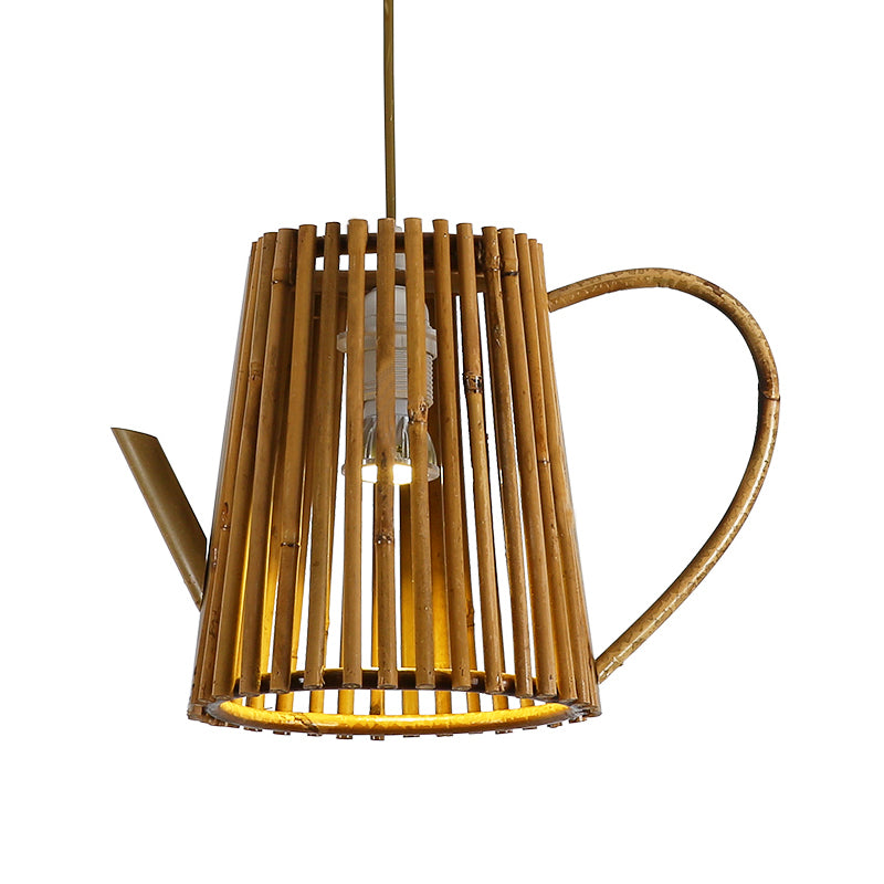 Bamboo Teapot Ceiling Lamp Asia 1 Head Khaki Hanging Light Fixture for Living Room Clearhalo 'Ceiling Lights' 'Pendant Lights' 'Pendants' Lighting' 379917