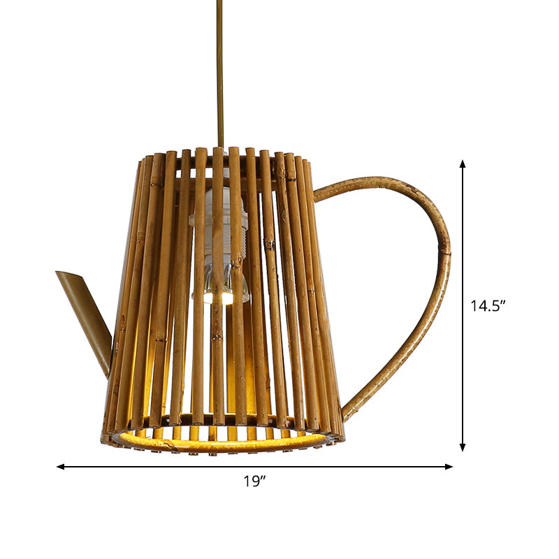 Bamboo Teapot Ceiling Lamp Asia 1 Head Khaki Hanging Light Fixture for Living Room Clearhalo 'Ceiling Lights' 'Pendant Lights' 'Pendants' Lighting' 379919