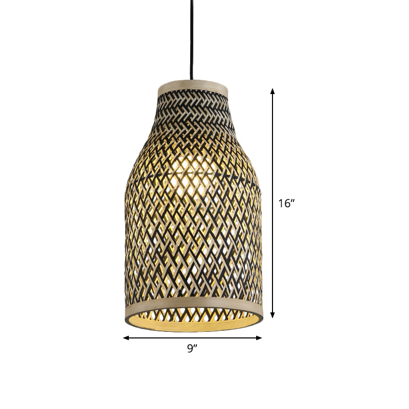 Hand Woven Pendant Lighting Japanese Rattan 1 Bulb Ceiling Suspension Lamp in Black Clearhalo 'Ceiling Lights' 'Pendant Lights' 'Pendants' Lighting' 379929