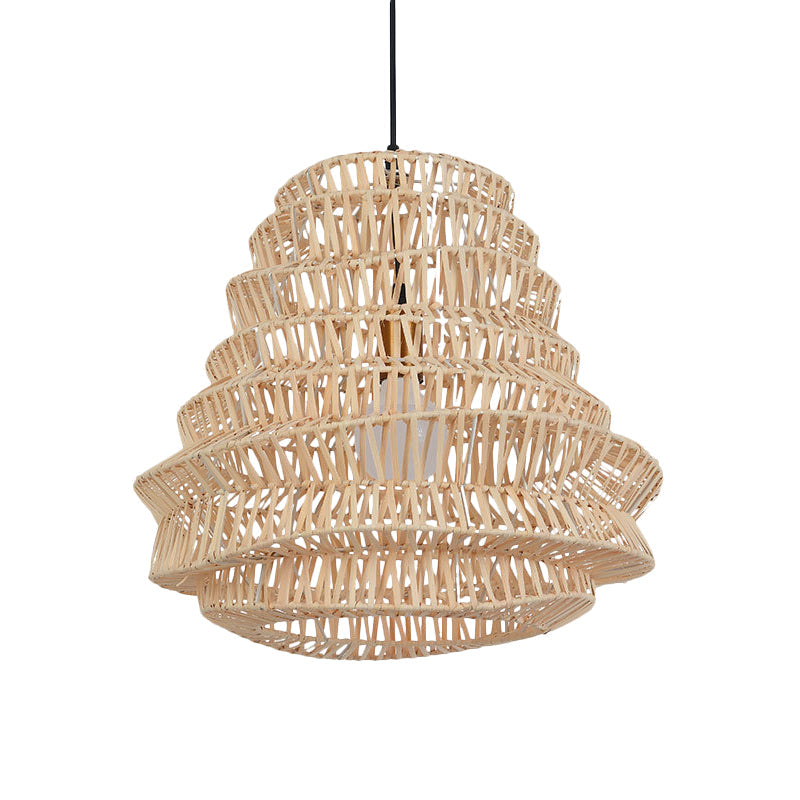 Laser Cut Hanging Lamp Chinese Bamboo 1 Head Beige Pendant Light Fixture, 12