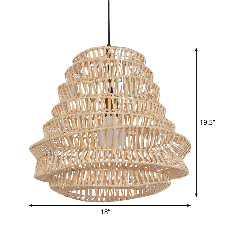 Laser Cut Hanging Lamp Chinese Bamboo 1 Head Beige Pendant Light Fixture, 12