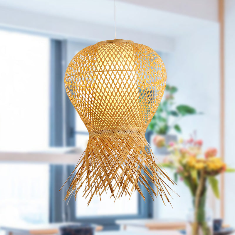 Japanese Hand-Worked Pendant Light Bamboo 1 Bulb Suspended Lighting Fixture in Beige Clearhalo 'Ceiling Lights' 'Pendant Lights' 'Pendants' Lighting' 379952