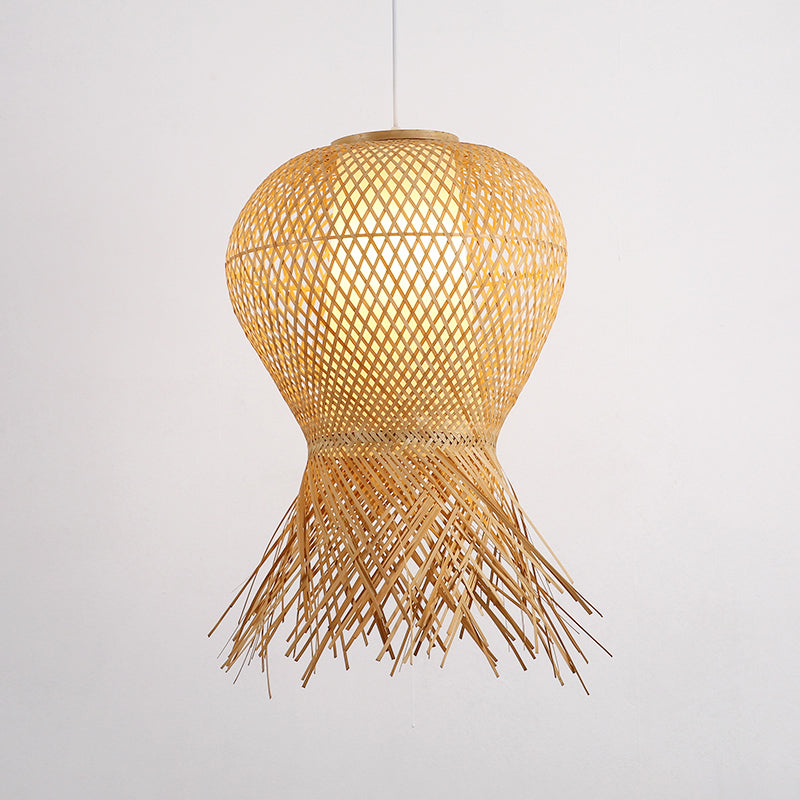 Japanese Hand-Worked Pendant Light Bamboo 1 Bulb Suspended Lighting Fixture in Beige Clearhalo 'Ceiling Lights' 'Pendant Lights' 'Pendants' Lighting' 379954