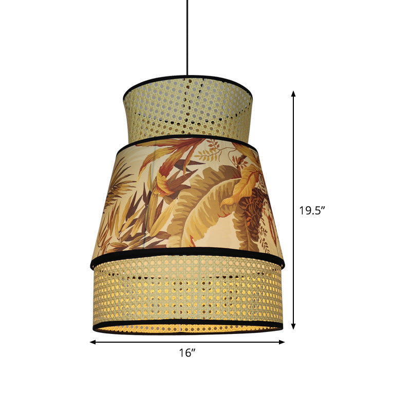 Chinese 1 Head Ceiling Lamp Beige Flared Hanging Pendant Light with Rattan Shade Clearhalo 'Ceiling Lights' 'Pendant Lights' 'Pendants' Lighting' 379960