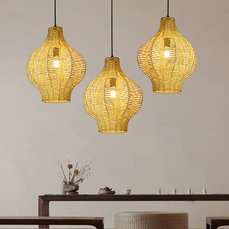 1 Head Tearoom Ceiling Light Asian Beige Pendant Lighting Fixture with Lantern Bamboo Shade Clearhalo 'Ceiling Lights' 'Pendant Lights' 'Pendants' Lighting' 379967