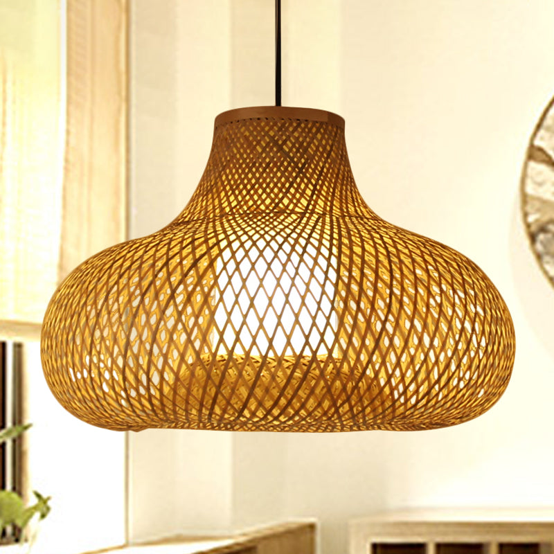 Bamboo Handwoven Pendant Lighting Japanese 1 Head Ceiling Suspension Lamp in Flaxen Clearhalo 'Ceiling Lights' 'Pendant Lights' 'Pendants' Lighting' 379982