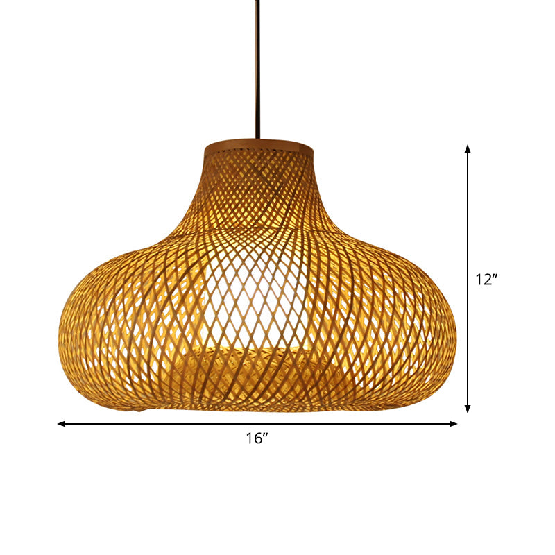 Bamboo Handwoven Pendant Lighting Japanese 1 Head Ceiling Suspension Lamp in Flaxen Clearhalo 'Ceiling Lights' 'Pendant Lights' 'Pendants' Lighting' 379985