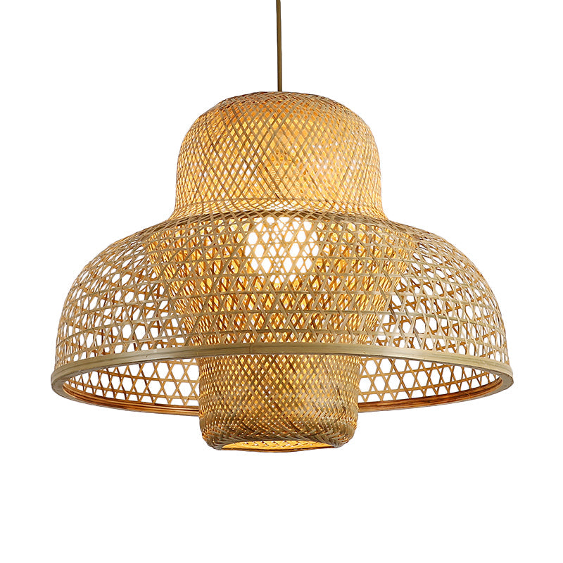 Asian 1 Head Hanging Light Flaxen Handcrafted Pendant Lighting Fixture with Bamboo Shade Clearhalo 'Ceiling Lights' 'Pendant Lights' 'Pendants' Lighting' 379994