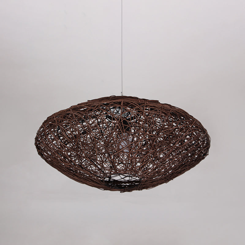 1 Head Teahouse Hanging Light Asian Black/White Pendant Lighting Fixture with Lantern Rattan Shade Clearhalo 'Ceiling Lights' 'Pendant Lights' 'Pendants' Lighting' 380010