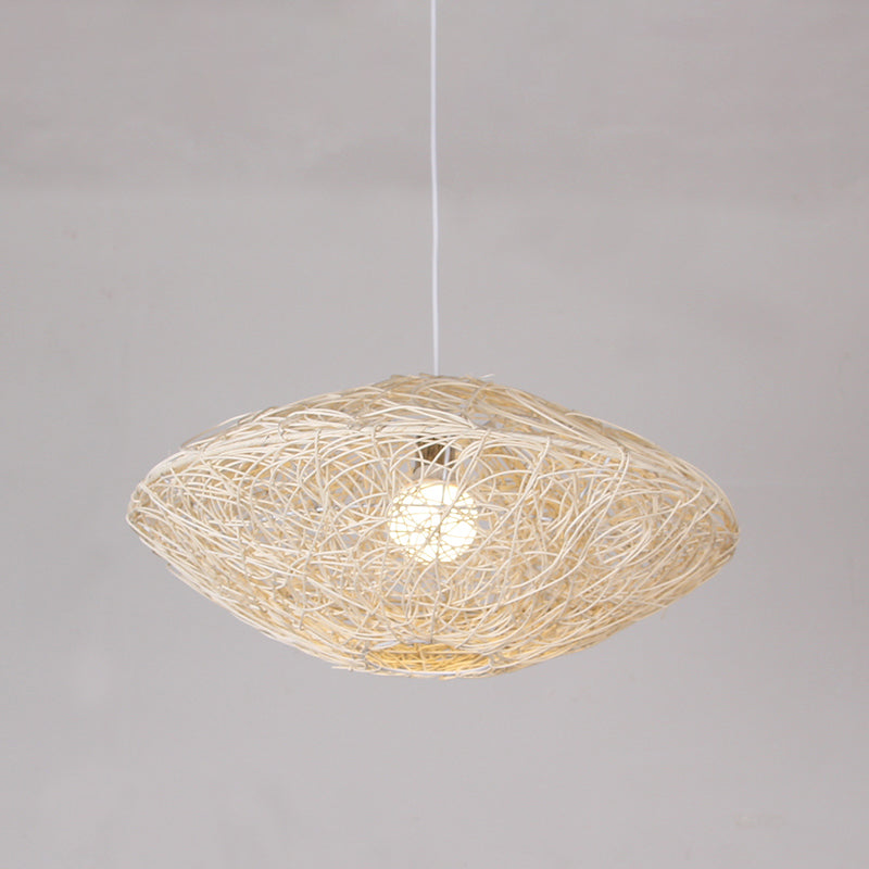 1 Head Teahouse Hanging Light Asian Black/White Pendant Lighting Fixture with Lantern Rattan Shade Clearhalo 'Ceiling Lights' 'Pendant Lights' 'Pendants' Lighting' 380012