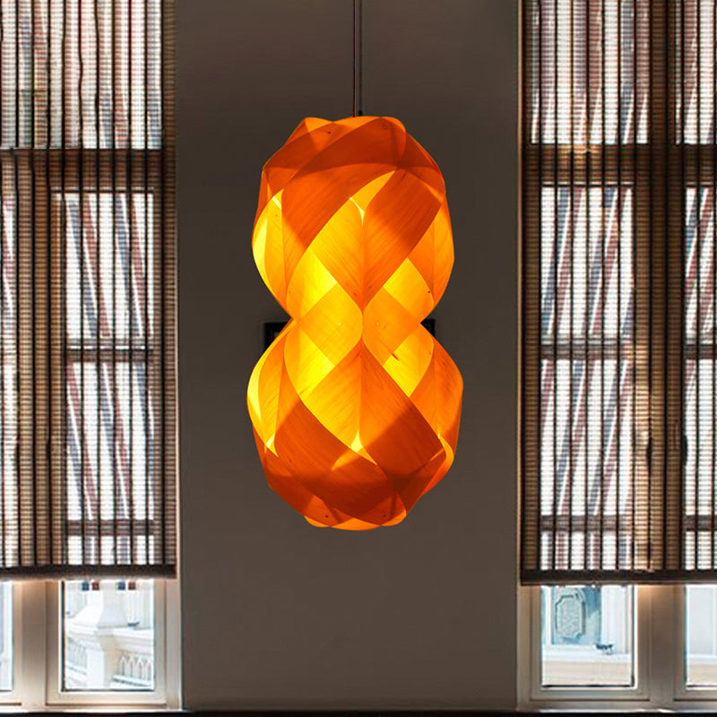 1 Bulb Hand Woven Pendant Light Chinese Wood Suspended Lighting Fixture in Beige Wood Clearhalo 'Ceiling Lights' 'Pendant Lights' 'Pendants' Lighting' 380077_24173a4a-84e8-4704-88f3-d0be91b7816d