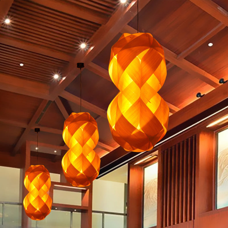 1 Bulb Hand Woven Pendant Light Chinese Wood Suspended Lighting Fixture in Beige Clearhalo 'Ceiling Lights' 'Pendant Lights' 'Pendants' Lighting' 380079