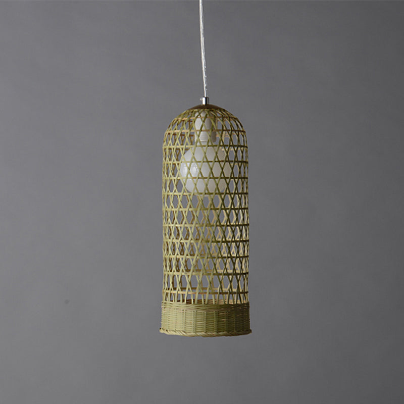 Japanese Hand Twisted Hanging Light Bamboo 1 Head Suspended Lighting Fixture in Beige Clearhalo 'Ceiling Lights' 'Pendant Lights' 'Pendants' Lighting' 380090