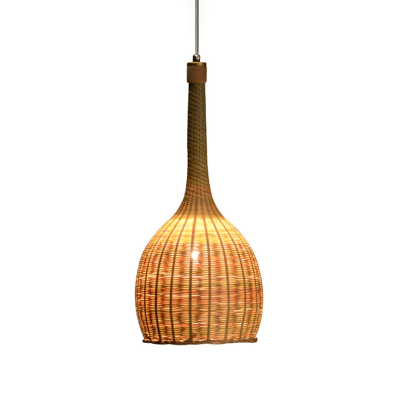 Jar Bamboo Down Lighting Asia 1 Bulb Beige Ceiling Suspension Lamp for Living Room Clearhalo 'Ceiling Lights' 'Pendant Lights' 'Pendants' Lighting' 380094