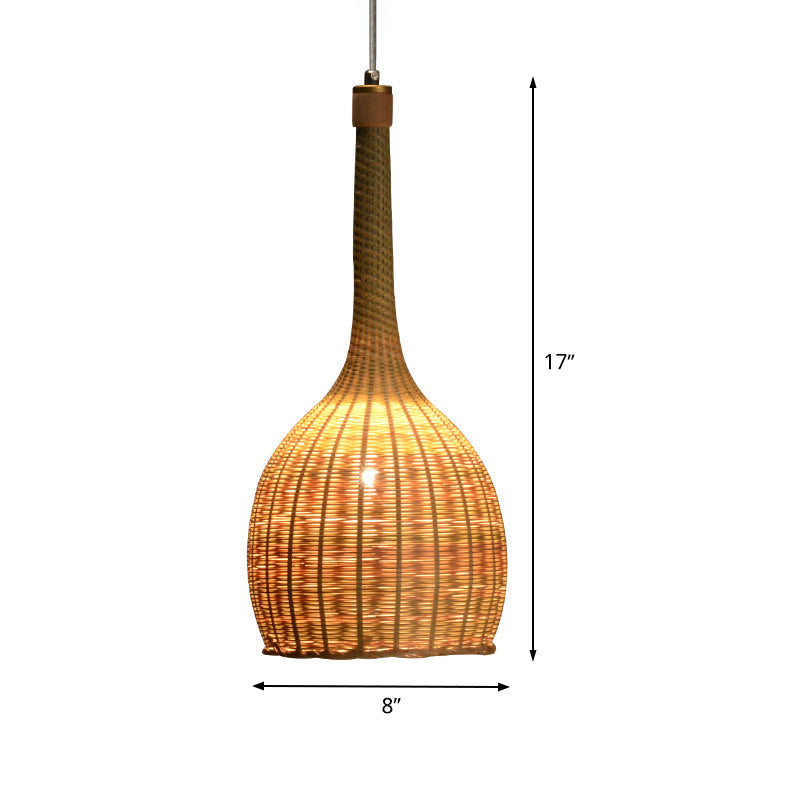 Jar Bamboo Down Lighting Asia 1 Bulb Beige Ceiling Suspension Lamp for Living Room Clearhalo 'Ceiling Lights' 'Pendant Lights' 'Pendants' Lighting' 380096