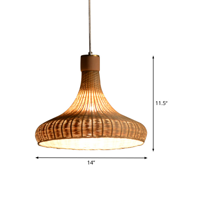 Bamboo Handcrafted Pendant Light Japanese 1 Bulb Suspended Lighting Fixture in Flaxen Clearhalo 'Ceiling Lights' 'Pendant Lights' 'Pendants' Lighting' 380101