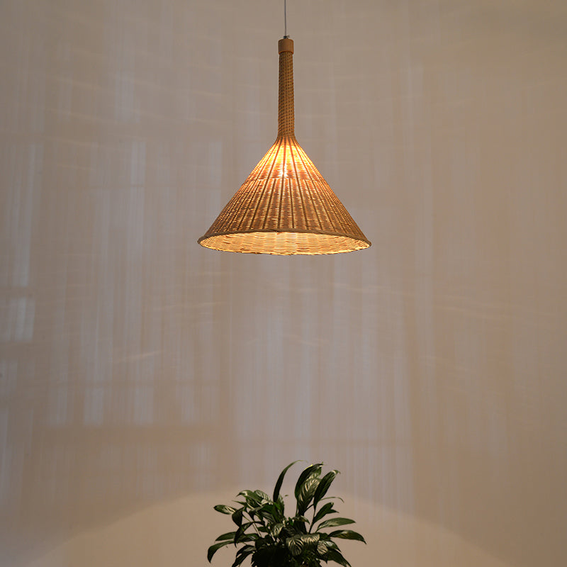 Conical Ceiling Lamp Asian Bamboo 1 Head Flaxen Hanging Pendant Light for Tearoom Flaxen Clearhalo 'Ceiling Lights' 'Pendant Lights' 'Pendants' Lighting' 380102_019a03e1-1213-4ba8-b17f-6e6fa4836185