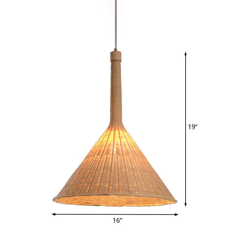 Conical Ceiling Lamp Asian Bamboo 1 Head Flaxen Hanging Pendant Light for Tearoom Clearhalo 'Ceiling Lights' 'Pendant Lights' 'Pendants' Lighting' 380106