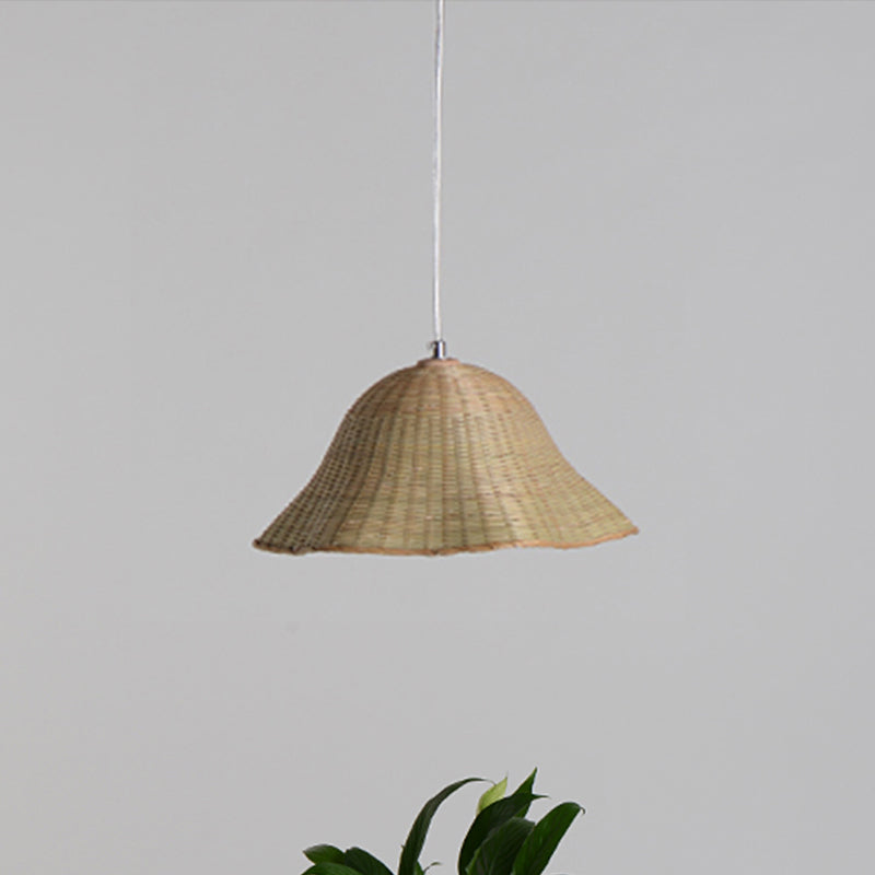 Hand-Worked Pendant Lighting Japanese Bamboo 1 Head Ceiling Suspension Lamp in Flaxen Flaxen Clearhalo 'Ceiling Lights' 'Pendant Lights' 'Pendants' Lighting' 380127_14b9463d-65ef-4cdb-8957-3b85caa6be88